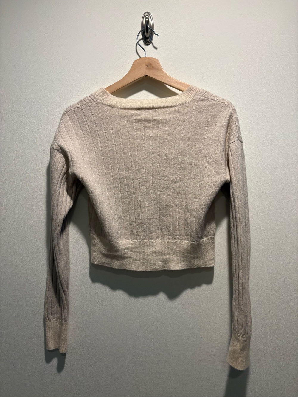 Rag & Bone || Dallyce Cropped Cardigan Ribbed Wool Sweater Beige Cream Small - Picture 5 of 9